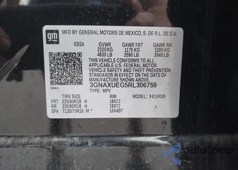 2024 Chevrolet Equinox Awd Lt from USA, damaged, VIN 3GNAXUEG5RL306759